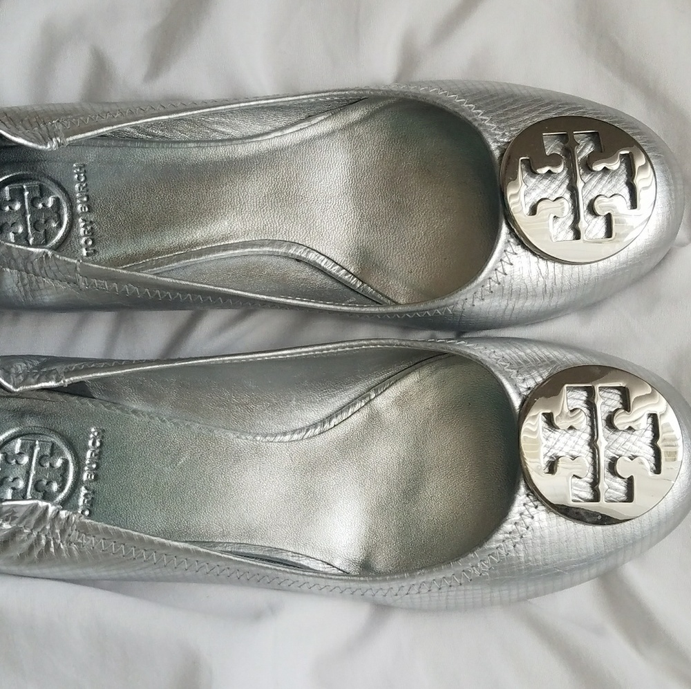 Silver Tory Burch Flats